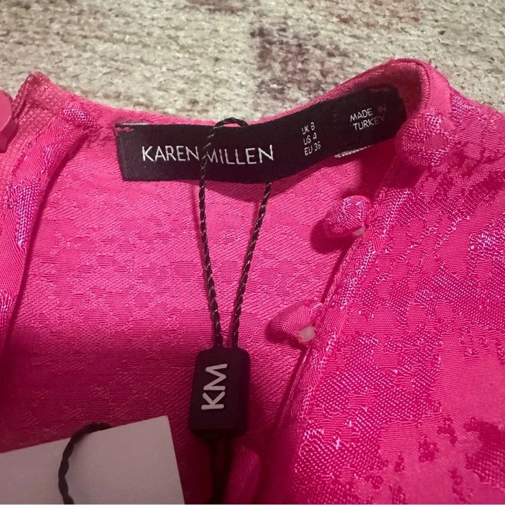 NWT Karen Millen Animal jacquard button up floppy dress in pink size 4 - Picture 14 of 16